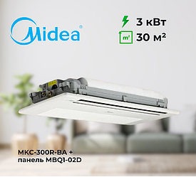 Касетний фанкойл однонаправлений MIDEA МКС-300R-BA (3 кВт), площа до 30 м², (панель MBQ1-02D ​​+ пульт ДУ)