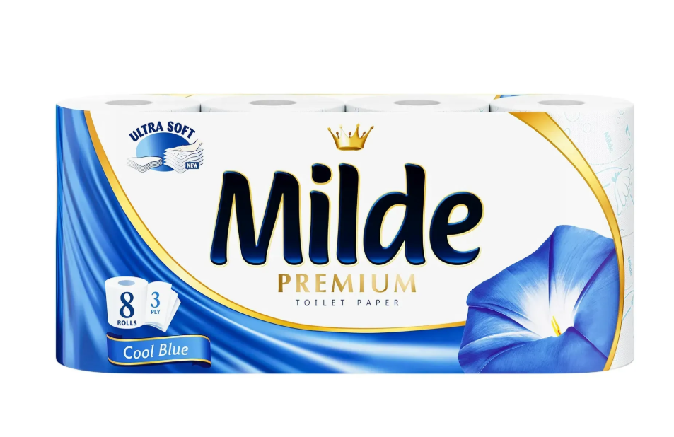 Туалетний папір 3-х шаровий Milde Premium Cool Blue 8 шт, фото 1