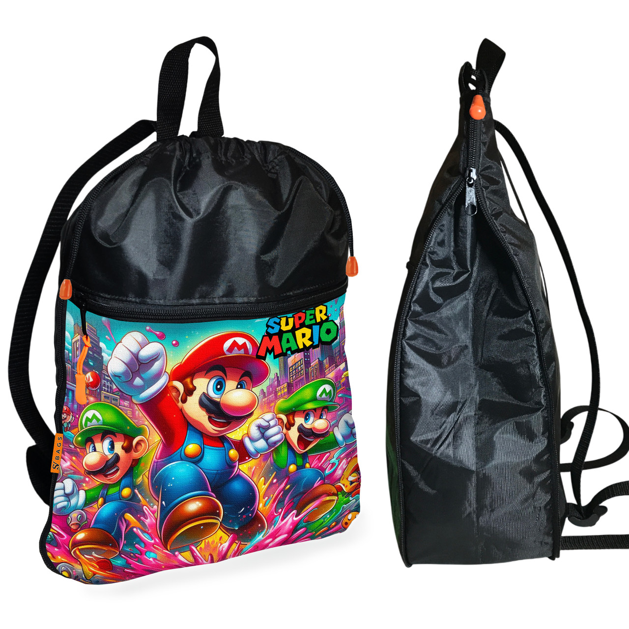 Рюкзак-мішок для взуття, спортивної форми Супер Маріо «Super Mario» дитяча сумка для змінки з розширювачем (01322), фото 1