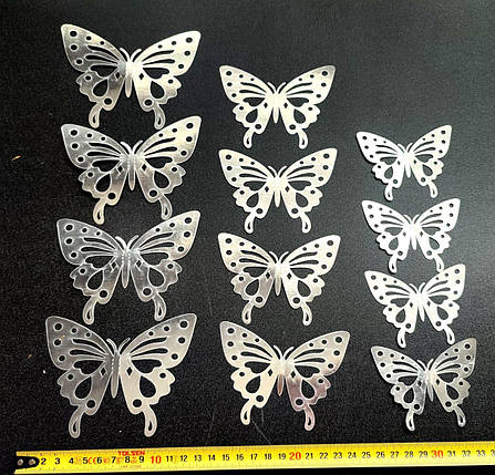 3D-наклейки метелика срібло 12штук набір JJ320-E Silver, фото 2