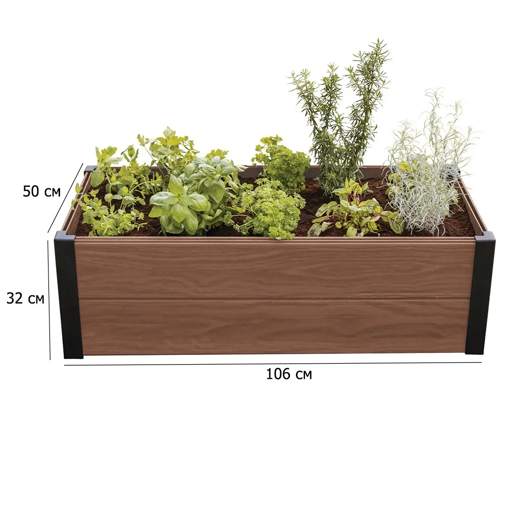 Грядка пластикова прямокутна Maple Trough 106х50 см коричнева для квітів
