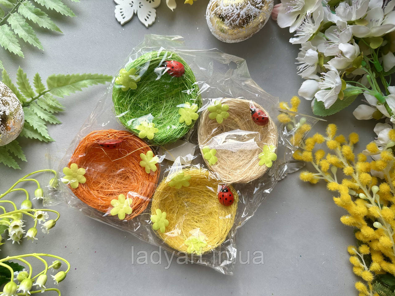 Набір "Гніздо з кольорової сизалі", 7 см, 4 шт./уп., фото 1