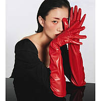 Високі рукавички жіночі із екошкіри червоний
