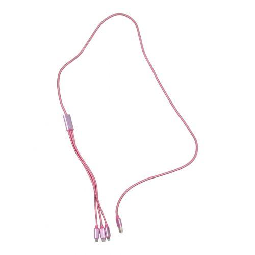 Кабель тканинний 3 в 1, MicroUSB, Type-C і Lightning (рожевий), фото 1