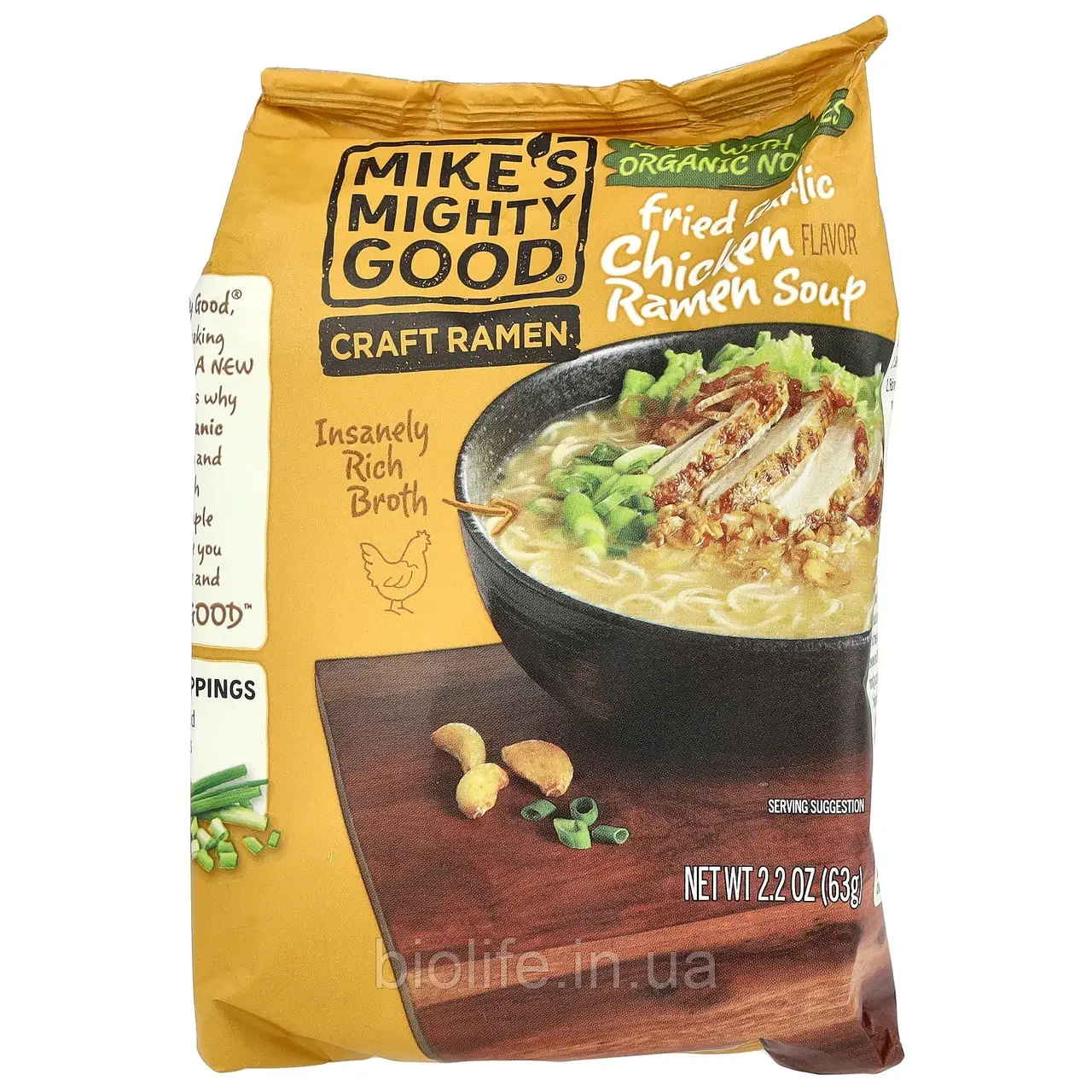 Mike's Mighty Good, Craft Ramen, суп із смаженим часником і куркою, рамен, 63 г (2,2 унції) оригінал, фото 1
