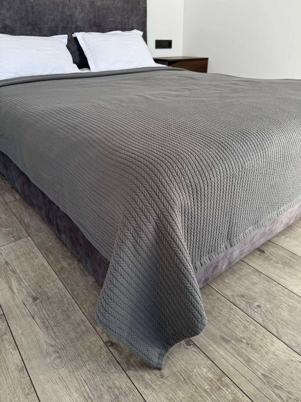 Плед покривало косичка, 100% cotton, графітовий колір (Розміри і кольори в асортименті), фото 1