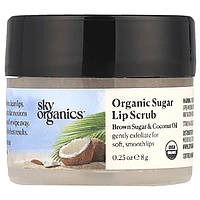 Sky Organics, Скраб для губ з органічним цукром, коричневий цукор і кокосова олія, 8 г (0,25 унції)