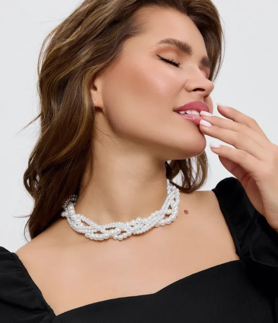 Кольє буси перлинне Fashion Jewerly багатошарове штучні перли ошатне намисто біжутерія білий колір