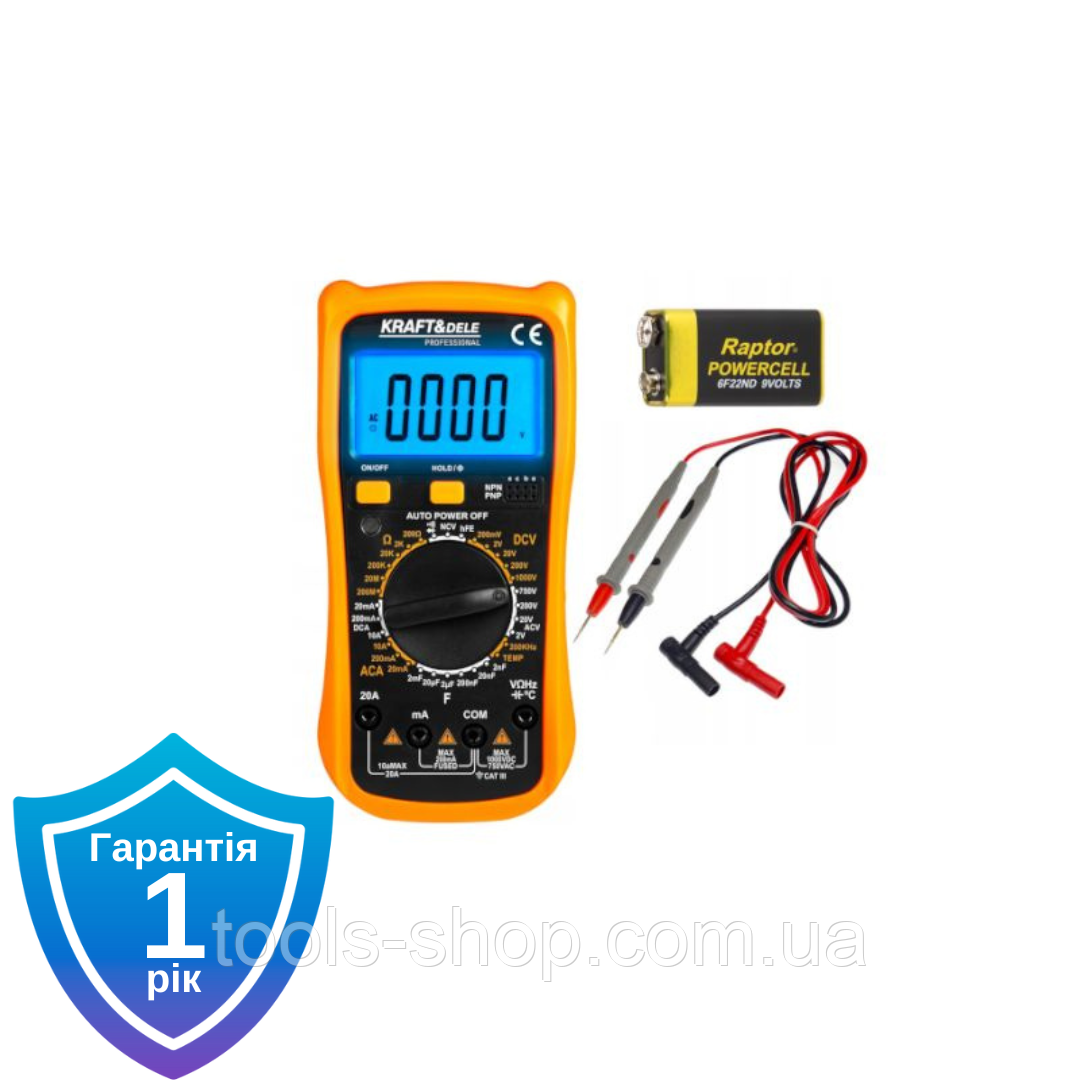 Універсальний цифровий мультиметр KRAFT&DELE KD11297 з LCD екраном, фото 1