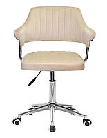 Крісло Jeff Modern Office велюр бежевий B-1032, на хромованій нозі-хрестовині модерн із колесиками, фото 5