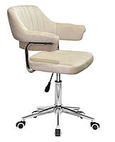 Крісло Jeff Modern Office велюр бежевий B-1032, на хромованій нозі-хрестовині модерн із колесиками, фото 7