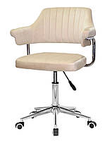 Крісло Jeff Modern Office велюр бежевий B-1032, на хромованій нозі-хрестовині модерн із колесиками, фото 8