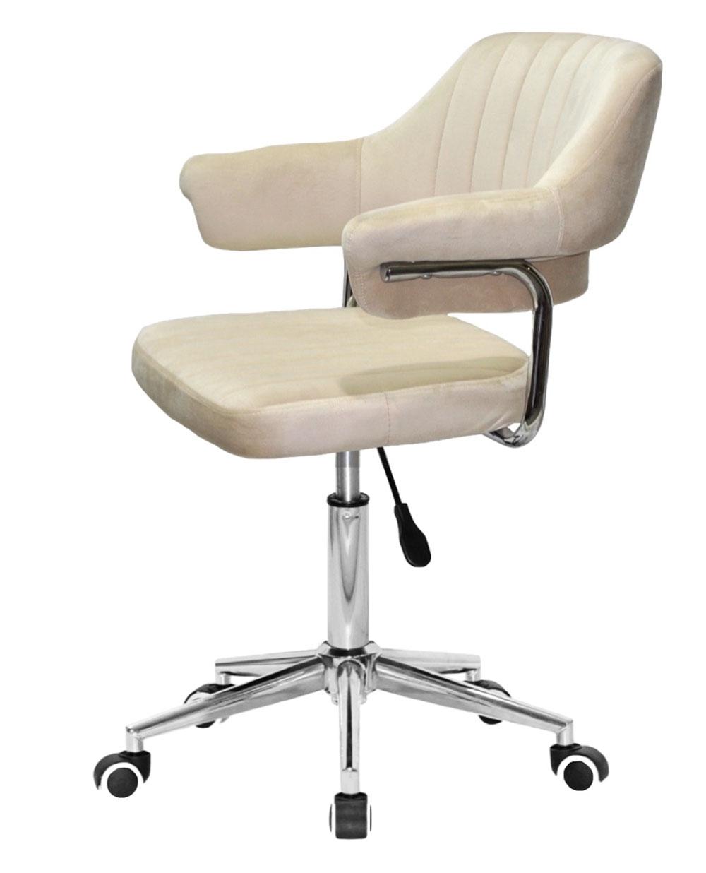 Крісло Jeff Modern Office велюр бежевий B-1032, на хромованій нозі-хрестовині модерн із колесиками, фото 1