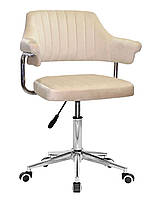 Крісло Jeff Modern Office велюр бежевий B-1032, на хромованій нозі-хрестовині модерн із колесиками, фото 2