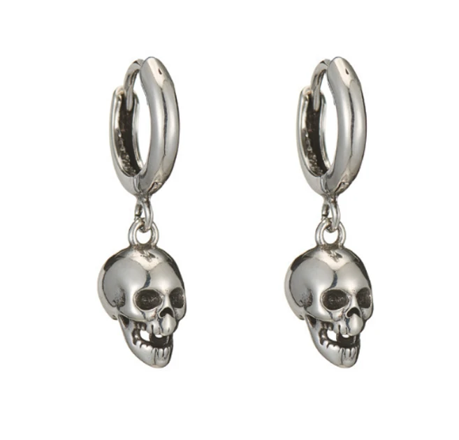 Сережки конго Fashion Jewerly у вигляді черепів 2 шт в готичному корейському стилі сріблясті, фото 1