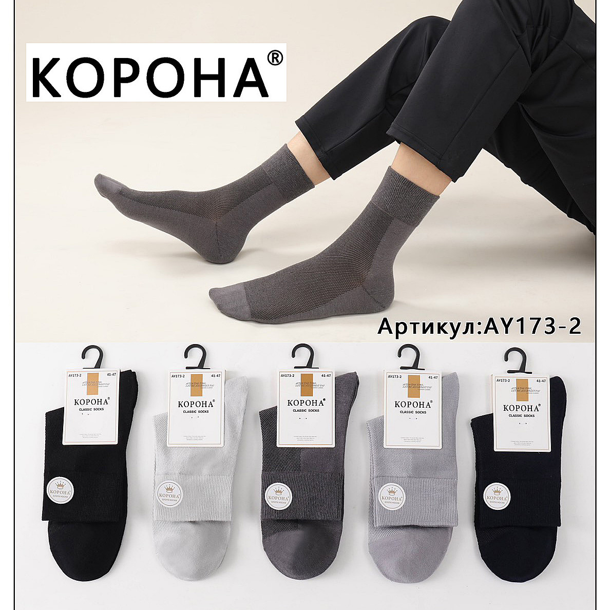 Шкарпетки чоловічі (10пар) Оптом 41-47 р. "Аспект" + сітка Корона AY173-2, фото 1