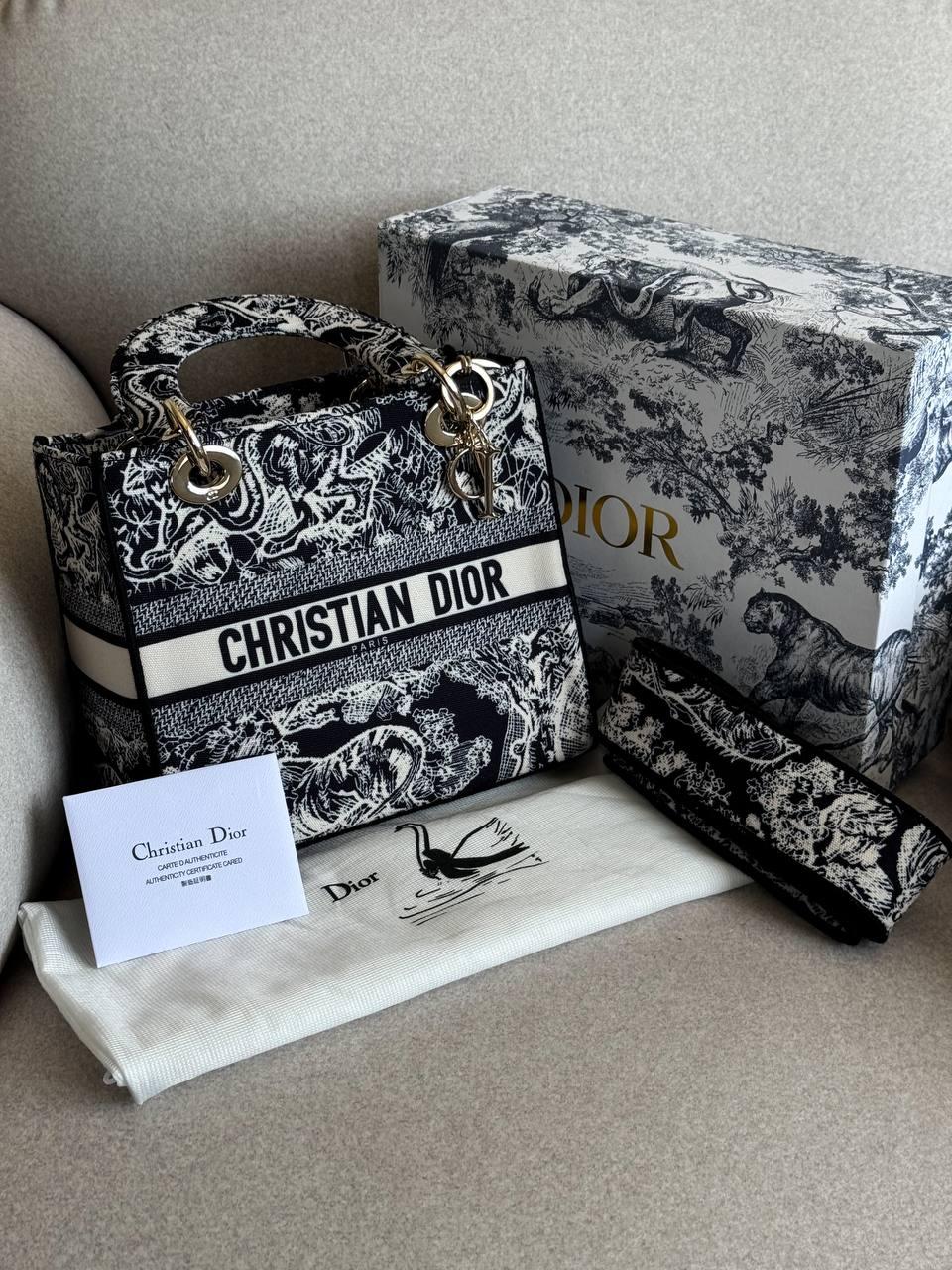 Christian Dior Medium Lady D-Lite Bag Dark Grey  [оригінальна коробка] 25х21х9