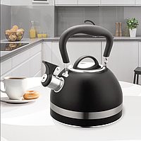 Чайник чорного кольору зі свистком металевий для плити на 1,8 літра якісний із неіржавкої сталі чорний Maestro