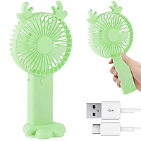 Настільний вентилятор на акумуляторі, від USB, Зелений/ Портативний мінівентилятор/Рожевий вентилятор