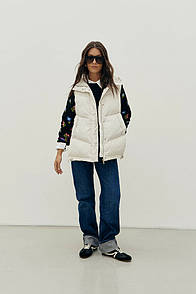 Жилет жіночий утеплений з кнопками молочний Modna KAZKA MKRM4188-2