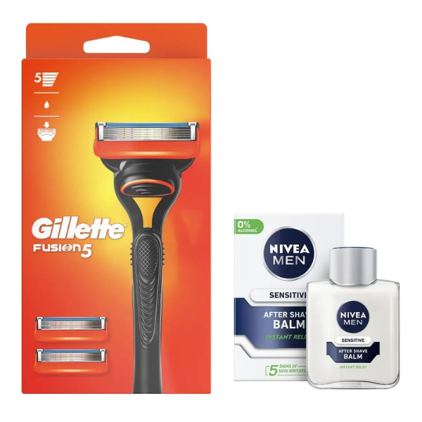 Станок для гоління Gillette Fusion 5 (3 касети) + Nivea Men Sensitive бальзам після гоління 100 мл