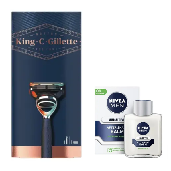 Станок для гоління Gillette King C (1 картридж) + Nivea Men Sensitive бальзам після гоління 100 мл