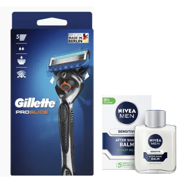 Станок для гоління Gillette Fusion ProGlide (2 картриджі) Flexball + Nivea Men Sensitive бальзам після гоління 100 мл