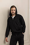 Чоловічий спортивний костюм на блискавці з капюшоном із двонитки весна-осінь чорний Moor-p, фото 5
