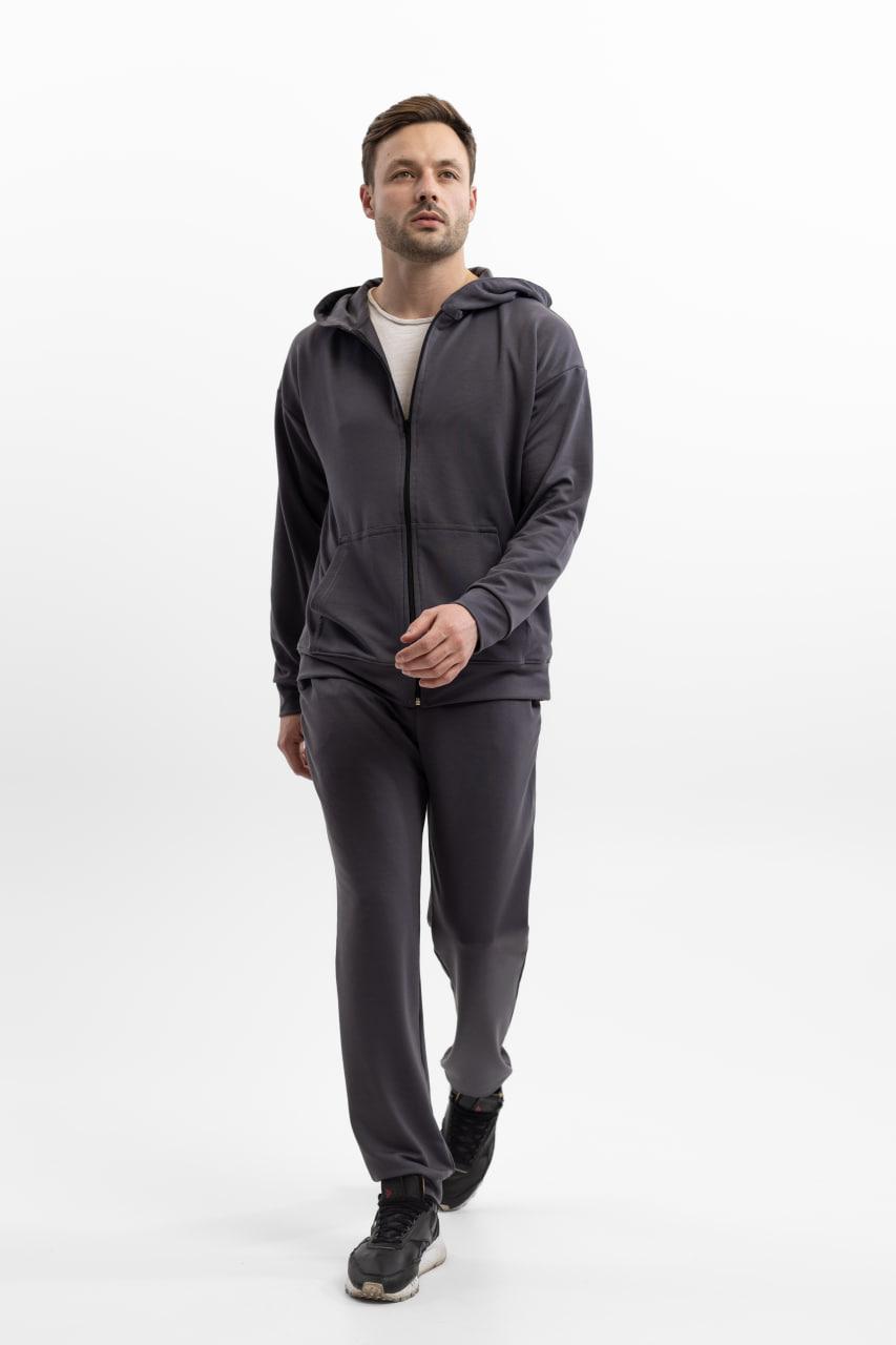 Чоловічий спортивний костюм на блискавці з капюшоном із двонитки весна-осінь графіт Moor-p, фото 1