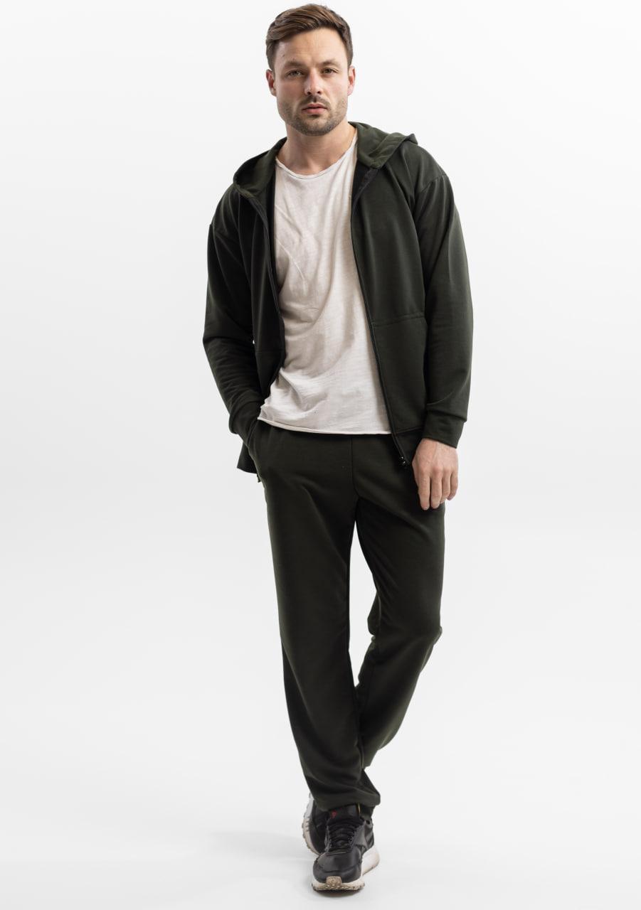 Чоловічий спортивний костюм на блискавці з капюшоном із двонитки весна-осінь хакі Moor-p, фото 1