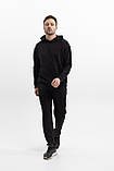 Чоловічий спортивний костюм худі з капюшоном із двонитки весна-осінь чорний Moor-p, фото 2
