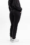 Жіночий спортивний костюм на блискавці з капюшоном із двонитки весна-осінь чорний Moor-p, фото 3
