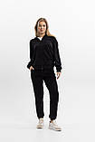 Жіночий спортивний костюм на блискавці з капюшоном із двонитки весна-осінь чорний Moor-p, фото 5