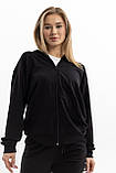Жіночий спортивний костюм на блискавці з капюшоном із двонитки весна-осінь чорний Moor-p, фото 9