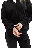 Жіночий спортивний костюм на блискавці з капюшоном із двонитки весна-осінь чорний Moor-p, фото 10