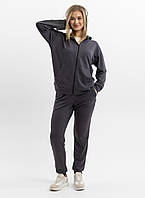 Жіночий спортивний костюм на блискавці з капюшоном із двонитки весна-осінь графіт Moor-p