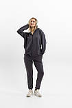 Жіночий спортивний костюм на блискавці з капюшоном із двонитки весна-осінь графіт Moor-p, фото 4