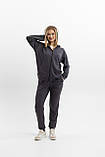 Жіночий спортивний костюм на блискавці з капюшоном із двонитки весна-осінь графіт Moor-p, фото 5