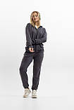 Жіночий спортивний костюм на блискавці з капюшоном із двонитки весна-осінь графіт Moor-p, фото 6