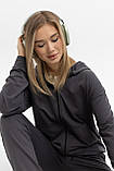 Жіночий спортивний костюм на блискавці з капюшоном із двонитки весна-осінь графіт Moor-p, фото 8