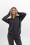 Жіночий спортивний костюм на блискавці з капюшоном із двонитки весна-осінь графіт Moor-p, фото 10