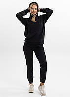 Жіночий спортивний костюм худі з капюшоном із двонитки весна-осінь чорний Moor-p