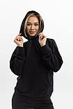 Жіночий спортивний костюм худі з капюшоном із двонитки весна-осінь чорний Moor-p, фото 3