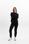Жіночий спортивний костюм худі з капюшоном із двонитки весна-осінь чорний Moor-p, фото 5