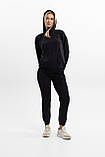 Жіночий спортивний костюм худі з капюшоном із двонитки весна-осінь чорний Moor-p, фото 6