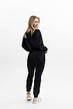 Жіночий спортивний костюм худі з капюшоном із двонитки весна-осінь чорний Moor-p, фото 8