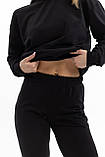 Жіночий спортивний костюм худі з капюшоном із двонитки весна-осінь чорний Moor-p, фото 9