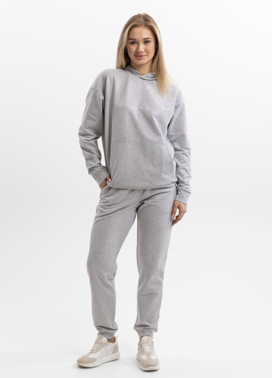 Жіночий спортивний костюм худі з капюшоном із двонитки весна-осінь сірий Moor-p, фото 1
