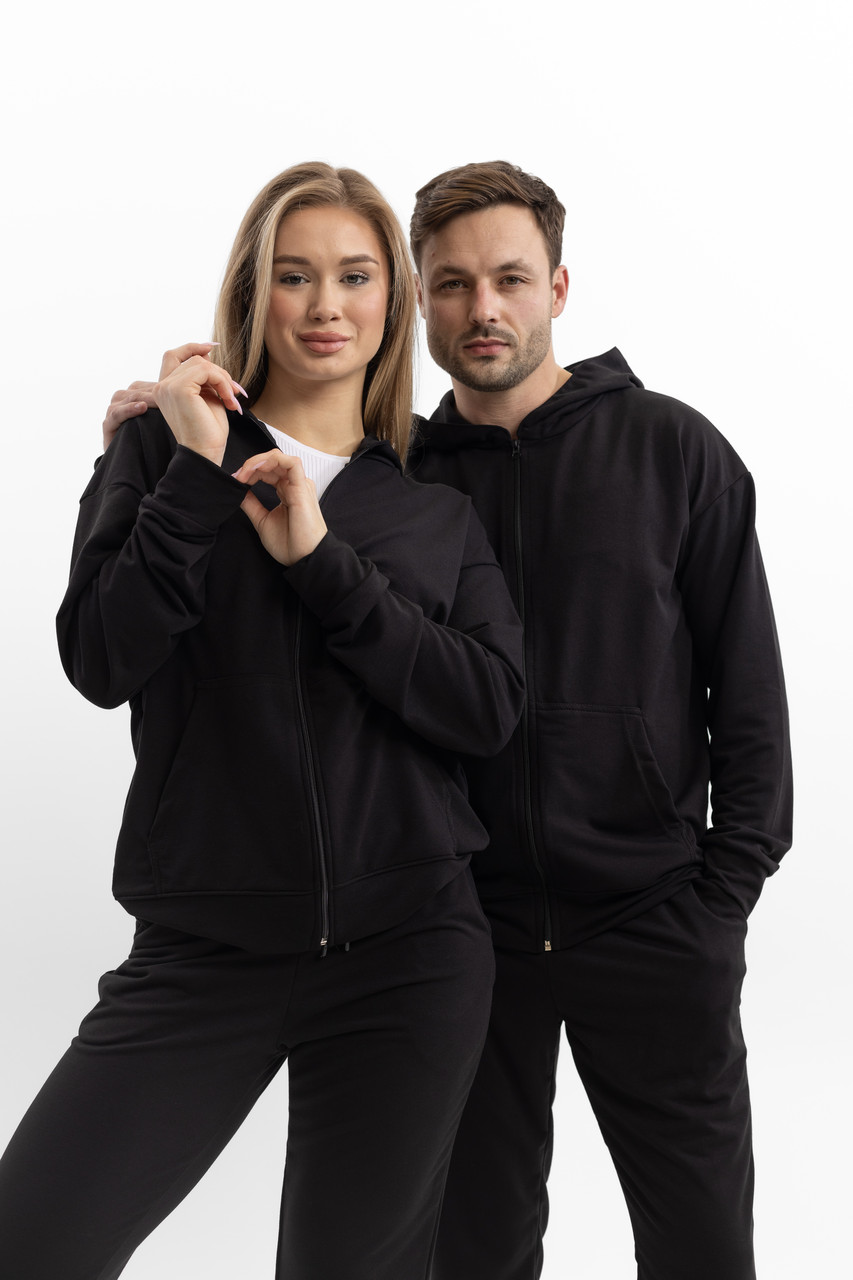 Парні спортивні костюми для пари однакові для закоханих він і вона на блискавці весна-осінь чорний Moor-p, фото 1