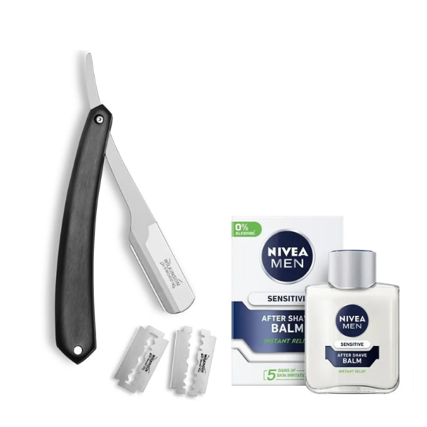 Небезпечна бритва Wilkinson Sword Barber's Style The Pioneer + 5 лез + Nivea Men Sensitive бальзам після гоління 100 мл
